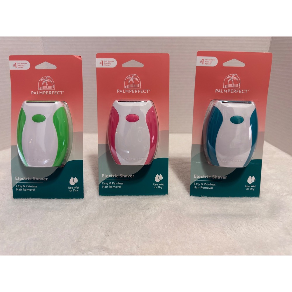 PALMPERFECT 3 Pack Electric Shavers Wet Dry Hair Removal Green Pink Blue